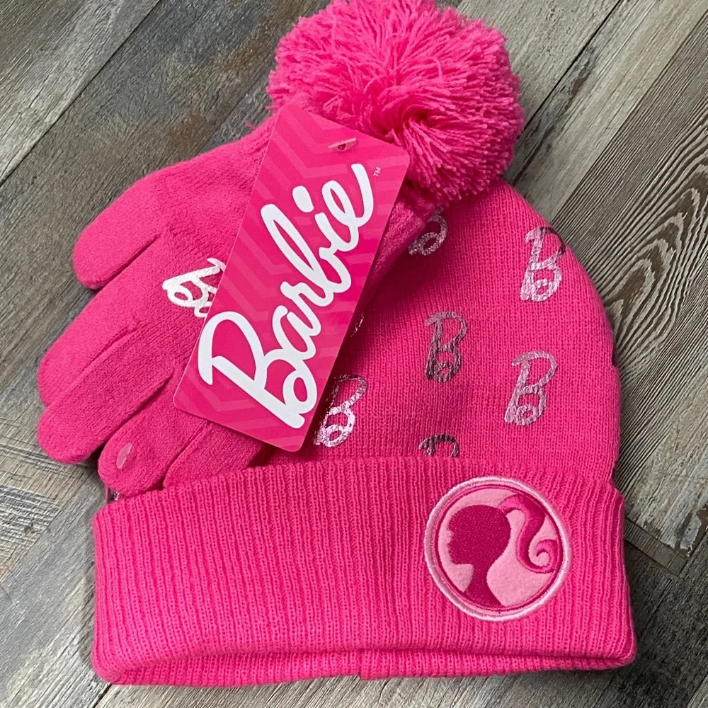 Barbie Pink Pom-Pom Hat and Gloves Set